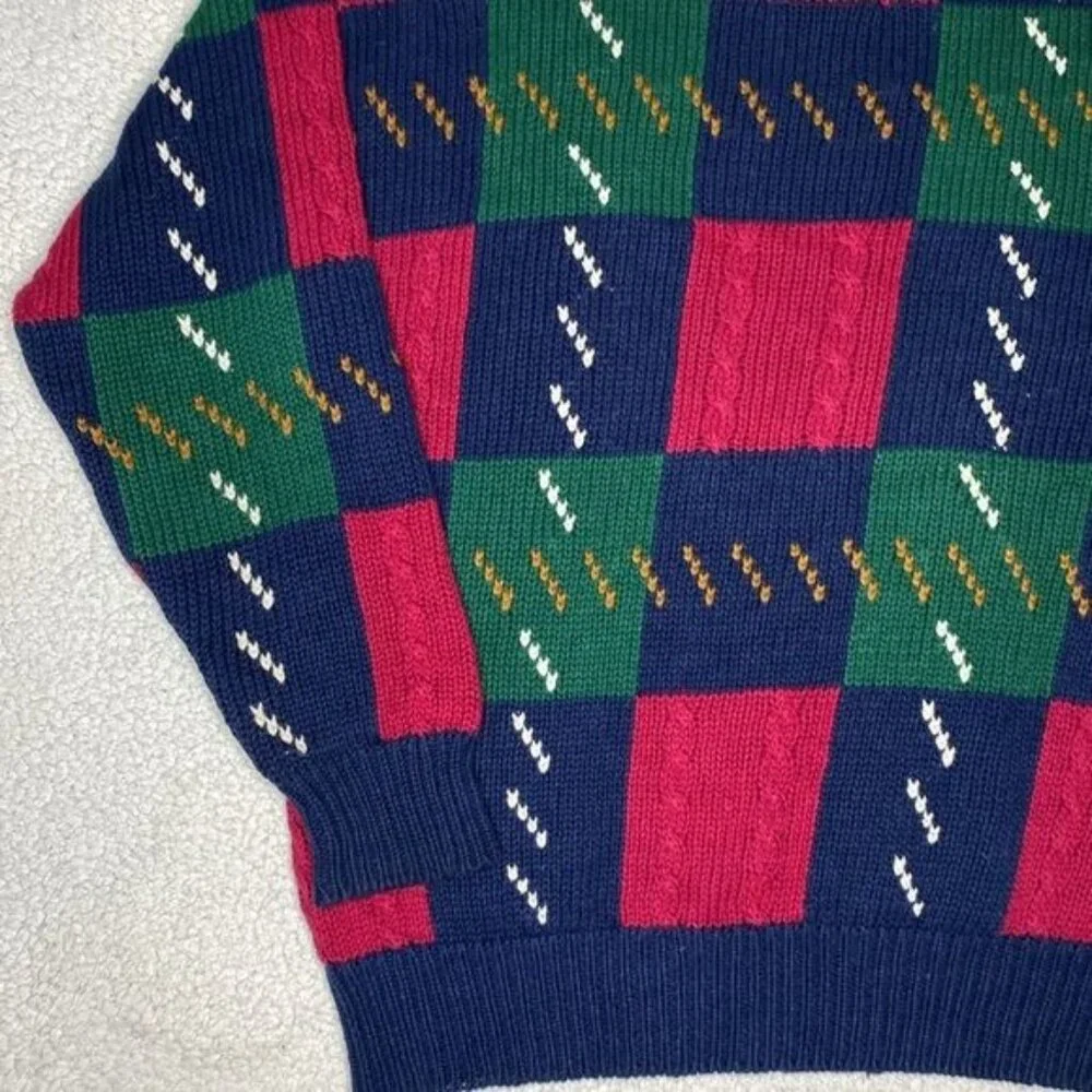 Vintage St. John’s Bay Colorblock Patchwork Knit Grandpa Swearer: Size Large